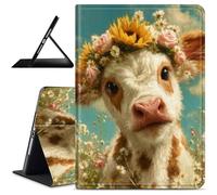 Dikoer for iPad 10.2 Inch 9th/8th/7th Generation 2021/2020/2019 Case, Slim Leather Anti-Slip Multi-Angle Viewing Stand Shockproof Protective Smart Cover for Travel Office, Cloud Cow Flower