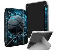 Dikoer for iPad 10.2 Inch 9th/8th/7th Generation (2021/2020/2019) Clear Case, Transparent Back Shell Kickstand Stand Shockproof Protection Men Cover[Built-in Pencil Holder], Basketball Ice Basketball