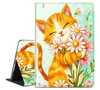 Dikoer for iPad 9.7 Inch Case iPad 6th/5th Generation 2018 2017/iPad Air 2/Air 1 Tablet Case, Slim Kickstand Stand Leather Smart Cover with Auto Wake/Sleep, Cute Cat Flower