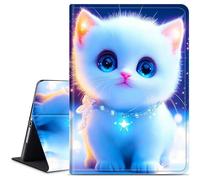 Dikoer for iPad Air 11 Inch 7th/6th Generation M3/M2 2025/2024, iPad Air 5th/4th Gen 2022/2020 10.9 Inch Case, Slim Kickstand Stand Leather Smart Cover with Auto Wake/Sleep, White Blue Eyed Cat