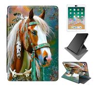 Dikoer for iPad Air 11 Inch M4 / M3 / M2 (2026/2025/2024) Case, 360 Degree Rotating Adjustable Stand Smart Leather Tablet Cover for Women Men, Feathered Horse