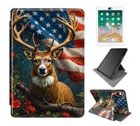 Dikoer for iPad Air 11 Inch M4 / M3 / M2 (2026/2025/2024) Case, 360 Degree Rotating Adjustable Stand Smart Leather Tablet Cover for Women Men, Flag Flower Deer