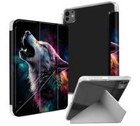 Dikoer for iPad Air 13 Inch M3/M2,2025 2024/iPad Pro 12.9" 6th/5th Gen 2021 2022 Clear Case, Slim Transparent Back Shell Kickstand Stand Shockproof Cover[Built-in Pencil Holder], Proud Wolf