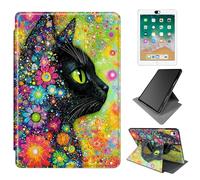 Dikoer for iPad Air 3rd Generation 2019/iPad Pro 10.5 Inch 2017 Case, 360 Degree Rotating Adjustable Stand Smart Leather Tablet Cover for Women Men, Flower Green Eyed Cat