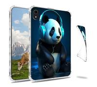 Dikoer for iPad Mini 7 A17 Pro 2024/iPad Mini 6 2021 8.3 Inch Clear Tablet Case, Slim Back Shell Anti-Slip Soft TPU Protection Transparent Shockproof Cover for iPad Mini 7/Mini 6, Headphones Panda