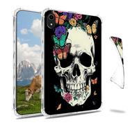 Dikoer for iPad Mini 7 A17 Pro 2024/iPad Mini 6 2021 8.3 Inch Clear Tablet Case, Slim Back Shell Anti-Slip Soft TPU Protection Transparent Shockproof Cover for iPad Mini 7/Mini 6, Skull Flowers