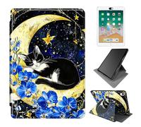 Dikoer for iPad mini 7 A17 Pro 2024/Mini 6 2021 Case 8.3 Inch, 360 Degree Rotating Adjustable Stand Smart Leather Tablet Cover for Women Men, Purple Flower Moon Cat