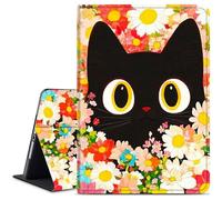 Dikoer for iPad Mini 7 A17 Pro 7th Gen 2024/iPad Mini 6 6th Generation 2021 8.3 Inch Tablet Case, Slim Kickstand Stand Leather Smart Cover with Auto Wake/Sleep, Flower Black Cat
