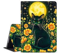 Dikoer for iPad Mini 7 A17 Pro 7th Gen 2024/iPad Mini 6 6th Generation 2021 8.3 Inch Tablet Case, Slim Kickstand Stand Leather Smart Cover with Auto Wake/Sleep, Black Cat Yellow Moon
