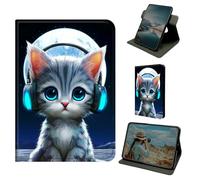 Dikoer for iPad Pro 10.5 Inch & iPad Air 3 10.5" 3rd Generation 2019 Tablet Case, 360 Degree Rotating Stand Smart Folio Protective Cover with Auto Sleep/Wake for Women Men, Earphones Cat Moon