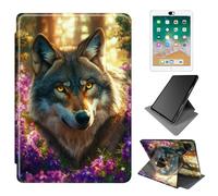 Dikoer for iPad Pro 11 Inch 4th/ 3rd/ 2nd/ 1st Generation 2022/2021/2020/2018 Case, 360 Degree Rotating Adjustable Stand Smart Leather Tablet Cover for Women Men, Purple Flower Wolf