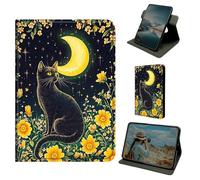 Dikoer for iPad Pro 11 Inch M5 2025 / M4 2024 Tablet Case, 360 Degree Rotating Stand Smart Folio Protective Cover with Auto Sleep/Wake for Women Men, Yellow Moon Black Cat