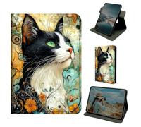 Dikoer for iPad Pro 11 Inch M5 2025 / M4 2024 Tablet Case, 360 Degree Rotating Stand Smart Folio Protective Cover with Auto Sleep/Wake for Women Men, Black White Cat