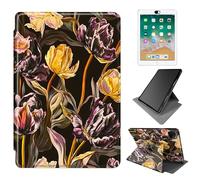 Dikoer for iPad Pro 13 Inch M5 2025 / M4 2024 Case, 360 Degree Rotating Adjustable Stand Smart Leather Tablet Cover for Women Men, Purple Peony Flower