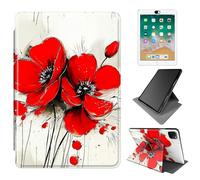 Dikoer for iPad Pro 13 Inch M5 2025 / M4 2024 Case, 360 Degree Rotating Adjustable Stand Smart Leather Tablet Cover for Women Men, Red Daisy