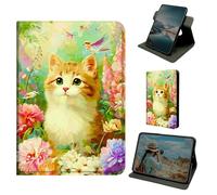 Dikoer for Kindle Fire HD 8 & 8 Plus 12th/10th Generation 2024/2022/2020 Release Case, 360 Degree Rotating Stand Smart Folio Protective Cover with Auto Sleep/Wake for Women Men, Peony Orange Cat