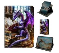 Dikoer for Kindle Fire HD 8 & 8 Plus 12th/10th Generation 2024/2022/2020 Release Case, 360 Degree Rotating Stand Smart Folio Protective Cover with Auto Sleep/Wake for Women Men, Purple Dragon Book