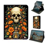 Dikoer for Kindle Fire HD 8 & 8 Plus 12th/10th Generation 2024/2022/2020 Release Case, 360 Degree Rotating Stand Smart Folio Protective Cover with Auto Sleep/Wake for Women Men, Drift Bottle Skull