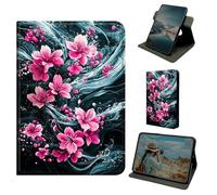 Dikoer for Kindle Fire HD 8 & 8 Plus 12th/10th Generation 2024/2022/2020 Release Case, 360 Degree Rotating Stand Smart Folio Protective Cover with Auto Sleep/Wake for Women Men, Pink Petals Waves