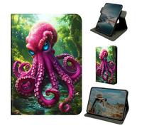 Dikoer for Kindle Fire HD 8 & 8 Plus 12th/10th Generation 2024/2022/2020 Release Case, 360 Degree Rotating Stand Smart Folio Protective Cover with Auto Sleep/Wake for Women Men, Pink Octopus Forest