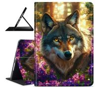 Dikoer for Microsoft Surface Pro 4/5/6/7 12.3 Inch Case, Slim Leather Anti-Slip Multi-Angle Viewing Stand Shockproof Protective Smart Cover for Travel Office, Purple Flower Wolf