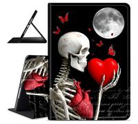 Dikoer for Microsoft Surface Pro X & Pro Plus+ 13" 2019/2020/2021/2024 Case, Slim Leather Anti-Slip Multi-Angle Viewing Stand Shockproof Protective Smart Cover for Travel Office, Red Heart Skull