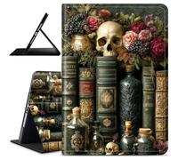 Dikoer for Microsoft Surface Pro X & Pro Plus+ 13" 2019/2020/2021/2024 Case, Slim Leather Anti-Slip Multi-Angle Viewing Stand Shockproof Smart Cover for Travel Office, Vintage Library Skull