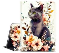 Dikoer for Microsoft Surface Pro X & Pro X Plus 13 Inch 2019/2020/2021/2024 Tablet Case, Slim Kickstand Stand Leather Smart Cover for Women Men with Auto Wake/Sleep, Flower Grey Cat