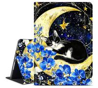 Dikoer for Microsoft Surface Pro X & Pro X Plus 13 Inch 2019/2020/2021/2024 Tablet Case, Slim Kickstand Stand Leather Smart Cover for Women Men with Auto Wake/Sleep, Purple Flower Moon Cat