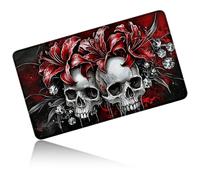 Dikoer for MTG Playmat 24 x 14 Inches, Card Play Mat Stitched Edges Commander Deck Non Slip Rubber Gameplay Desk Pad for DTCG CCG RPG TCG Trading Cards Inked Game with No Zones - Red Lily Skull
