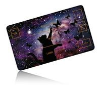 Dikoer for MTG Playmat 24 x 14 Inches, Card Play Mat Stitched Edges Commander Deck Non Slip Rubber Gameplay Desk Pad for DTCG CCG RPG TCG Trading Cards Inked Game with B Zones - Black Cat Stars