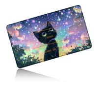 Dikoer for MTG Playmat 24 x 14 Inches, Card Play Mat Stitched Edges Commander Deck Non Slip Rubber Gameplay Desk Pad for DTCG CCG RPG TCG Trading Cards Inked Game with B Zones - Black Cat in The Sky
