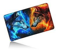 Dikoer for MTG Playmat 24 x 14 Inches, Card Play Mat Stitched Edges Commander Deck Non Slip Rubber Gameplay Desk Pad for DTCG CCG RPG TCG Trading Cards Inked Game with No Zones - Blue Yellow Wolf