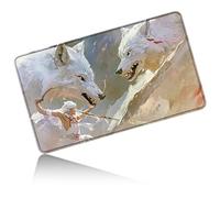 Dikoer for MTG Playmat 24 x 14 Inches, Card Play Mat Stitched Edges Commander Deck Non Slip Rubber Gameplay Desk Pad for DTCG CCG RPG TCG Trading Cards Inked Game with No Zones - White Wolf