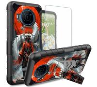 Dikoer for Nokia X100 Case with Tempered Glass Screen Protector, Dual Layer Built-in Kickstand Rugged Shockproof Protective Mobile Phone Accessories Cover for Women Men, White Dragon Warrior