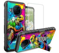 Dikoer for Nokia X100 Case with Tempered Glass Screen Protector, Heavy Duty Dual Layer Built-in Kickstand Rugged Shockproof Protective Mobile Phone Accessories Cover for Women Men, Turtle Art