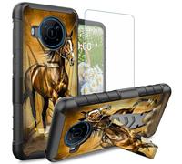 Dikoer for Nokia X100 Case with Tempered Glass Screen Protector, Heavy Duty Dual Layer Built-in Kickstand Rugged Shockproof Protective Mobile Phone Accessories Cover for Women Men, Brown Horse