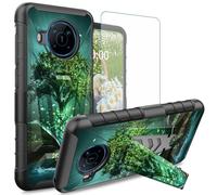 Dikoer for Nokia X100 Case with Tempered Glass Screen Protector, Heavy Duty Dual Layer Built-in Kickstand Rugged Shockproof Protective Mobile Phone Accessories Cover for Women Men, Green Tree