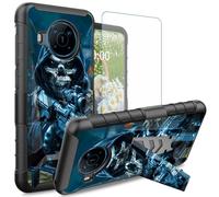 Dikoer for Nokia X100 Case with Tempered Glass Screen Protector, Heavy Duty Dual Layer Built-in Kickstand Rugged Shockproof Protective Mobile Phone Accessories Cover for Women Men, Cool Gray Skull