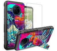 Dikoer for Nokia X100 Case with Tempered Glass Screen Protector, Heavy Duty Dual Layer Built-in Kickstand Rugged Shockproof Protective Mobile Phone Accessories Cover for Women Men, Ocean Waves