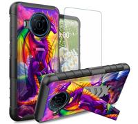 Dikoer for Nokia X100 Case with Tempered Glass Screen Protector, Heavy Duty Dual Layer Built-in Kickstand Rugged Shockproof Protective Mobile Phone Accessories Cover for Women Men, Purple Dragon