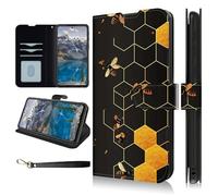 Dikoer for Samsung A15 5G 6.5" Wallet Case with Wrist Strap, Flip Cover with Kickstand Card Slots Double Magnetic Clasp and Shockproof Protection Case for Galaxy A15 5G 2023, Bee