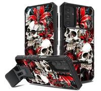 Dikoer for Samsung Galaxy A15 5G Phone Case with Camera Lens Cover, Built-in Kickstand Dual Layer Shockproof & Slide Camera Protection Cover for Women Men, Red Lily Skull