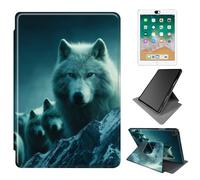 Dikoer for Samsung Galaxy Tab A 10.1" (2019) SM-T510/T515/T517 Case, 360 Degree Rotating Adjustable Stand Smart Leather Tablet Cover for Women Men, Snowy White Wolf