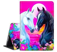 Dikoer for Samsung Galaxy Tab A 10.1 Inch 2019 Model SM-T515/T510 Tablet Case, Slim KickstandStand Leather Smart Cover for Women Men with Auto Wake/Sleep, Black and White Horse