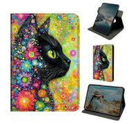Dikoer for Samsung Galaxy Tab A 8.0" 2019 SM-T290/T295 Case, 360 Degree Rotating Stand Smart Folio Protective Cover with Auto Sleep/Wake for Women Men, Flower Green Eyed Cat