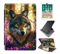 Dikoer for Samsung Galaxy Tab A 8.0 Inch 2017 SM-T380/T385 Case, 360 Degree Rotating Adjustable Stand Smart Leather Tablet Cover for Women Men, Purple Flower Wolf
