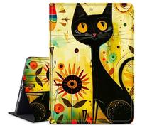 Dikoer for Samsung Galaxy Tab A 8.0 Inch 2019 Model SM-T290/T295 Tablet Case, Slim KickstandStand Leather Smart Cover with Auto Wake/Sleep, Black Cat Sunflower