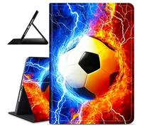 Dikoer for Samsung Galaxy Tab A9 Plus/A9+ 5G 11 Inch 2023 Tablet Case, Slim Kickstand Stand Leather Smart Cover with Auto Wake/Sleep for Women Men, Blue and Red Flame Football