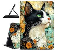 Dikoer for Samsung Galaxy Tab S10 Plus/S9 FE Plus 12.4"/S9 Plus 12.4 Inch 2023 Tablet Case, Slim Kickstand Stand Leather Smart Cover with Auto Wake/Sleep for Women Men, Black White Cat